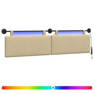 vidaXL Cabecero Colgante Con Luz Led Verde Claro Gris Tela De Pana Vidaxl