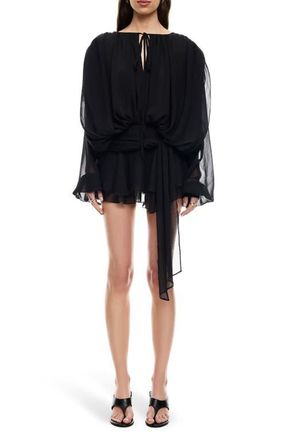 Lioness Elements Long Sleeve Chiffon Minidress in Noir at Nordstrom, Size Medium