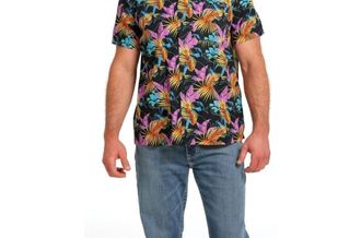 Cinch Hawiian Short Sleeve Button Down Camp Shirt In Navy