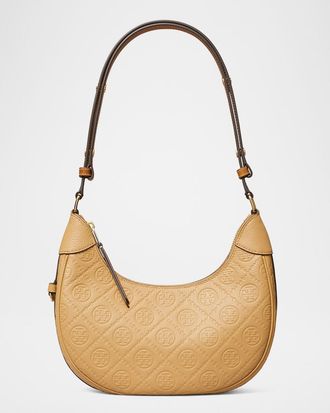 Tory Burch T Monogram Soft Pebbled Crescent Bag