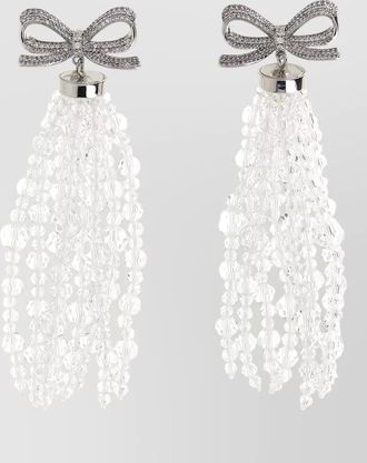 Self Portrait crystal tassel bow detail drop earrings