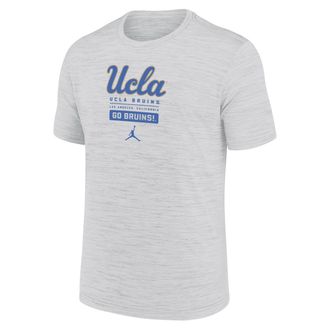 Nike Jordan Mens UCLA Bruins Campus Center Block Velocity Jordan Brand Dri-FIT College T-Shirt in White | NKPQ10AUCL-WPG