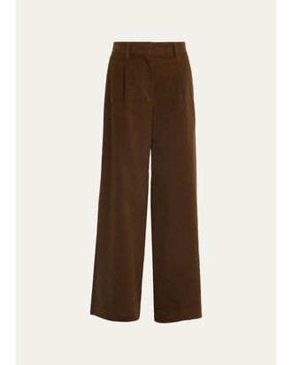 Brunello Cucinelli Pleated Stretch Moleskin Wide-Leg Trousers
