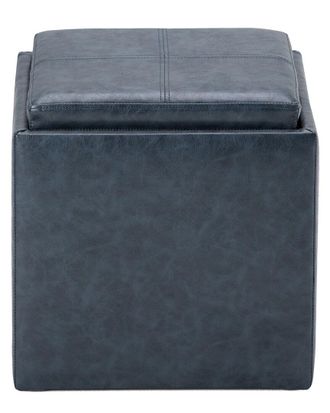 Simpli Home Rockwood 17In Contemporary Square Cube Storage Ottoman With Tray