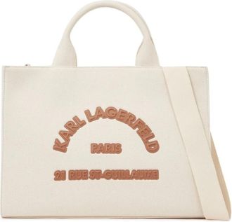 Karl Lagerfeld Rue St-Guillaume Square Patch Medium Tote - Dames - Shoppers - Wit - ONE Size - Katoen - Tassen