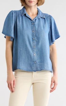 Beach Lunch Lounge Greyson Short Sleeve Denim Button-Up Shirt in Medium Wash at Nordstrom Rack, Size X-Small
