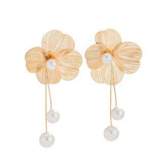 Generic 1 Pair Womens Romantic Flower Petal Long Tassel Drop Earrings Trendy Imitation Pearl Hanging Piercing Wedding Jewelry Gift Handy and Professional Mult
