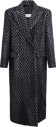PESERICO Lange Jas Met Zigzagpatroon - Dames - Mantel - Zwart - L - Katoen - Jassen