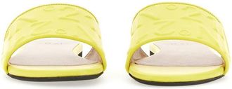 N&deg;21 Logo-Embroidered Lambskin Slide Sandal - Yellow