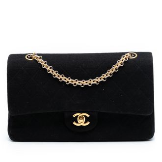 Chanel Pre-owned Womens Medium Classic Jersey Bijoux Chain Double Flap - Black Textile - One Size