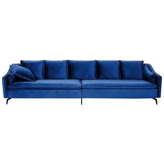 Beliani Sof&aacute; 4 Plazas De Terciopelo Azul Marino Cojines Glamour Moderno Sala De Estar Aure