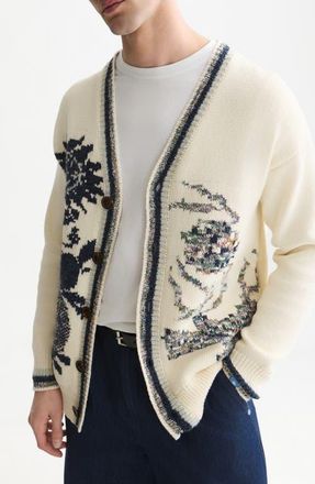 Scotch & Soda Intarsia Cotton Blend Cardigan in Eggnog at Nordstrom, Size Xx-Large