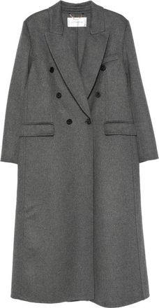 Victoria Beckham Lange double-breasted jas van wolmix - Dames - Mantel - Grijs - S - Wol - Jassen