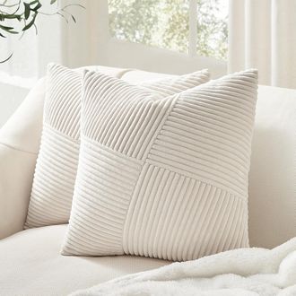 OEM Funda De Coj&iacute;n De Pana Supersuave De 45 X 45 Cm, Color Blanco Crema, Con Estampado De Rayas Tipo Patchwork, Funda Para Coj&iacute;n De Sof&aacute;, Accesorio Para E