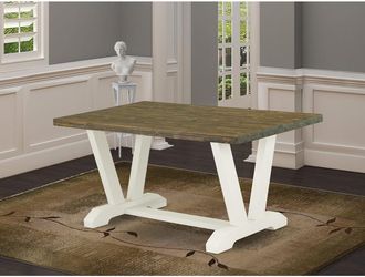 East West Furniture 1-Piece, Kitchen Table with Rectangular Distressed Jacobean Table top and Linen White Wooden Legs Finish