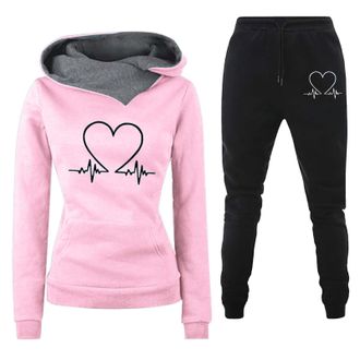 Generic Jogging Suit Womens Set Oversize Leisure Suit - Hoodie & Jogging Bottoms Two Piece Sets Heart Shape Print Tracksuit Long Sleeve Tracksuits Baggy Sport