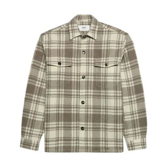 Ami Light Jackets, male, Green, Size: L Plaid Wool Shirt Jacket