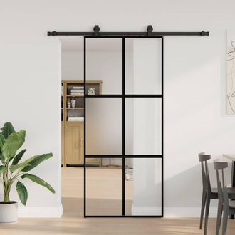 Berkfield Home Sliding Door with Hardware Set Black 90x205 cm Tempered Glass