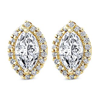 Pompeii3 1/2Ct Marquise Halo Screw Back Diamond Studs White or Yellow Gold Earrings