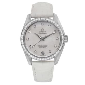 Omega Pre-owned Omega Seamaster Aqua Terra Diamond White Mother of Pearl Dial Ladies Watch 231.18.39.21.55.001