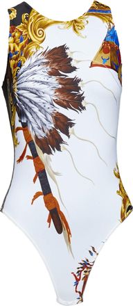 Versace Tribute native Americans colorful Indian print swimsuit