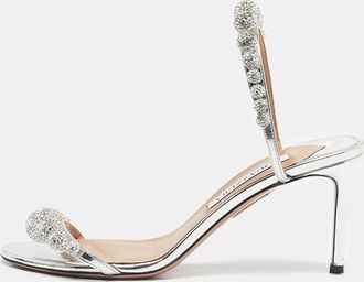 Aquazzura Pink Leather Disco Dancer Slide Sandals