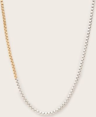 AllSaints Womens Brass Box Two Tone Necklace, Size: 20inch