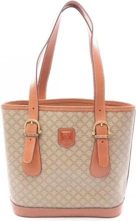 Celine Beige Brown Coated Canvas Leather Tote Bag (Pre-Owned)