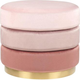 Beliani Beliani - Puf De Terciopelo Rosa 48 Cm Base Reposapi&eacute;s Taburete Glamour Louin