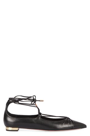 Aquazzura Womens Gabi Pointy-toe Ballet Flats - Black Leather - Size EU 36