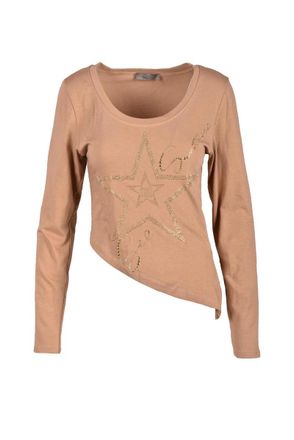 Gil Santucci Beige Star Stretch Cotton T-Shirt