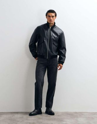 Asos bomber effetto pelle con doppia tasca nero