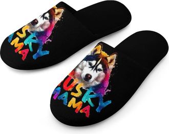 Generic Siberian Husky Dog Mama Mens Slippers Warm Non-Slip Houes Shose Spa Slipper for Home Bedroom