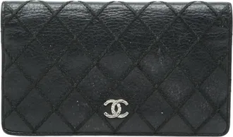 Chanel Black Leather Long Wallet (Bi-Fold) (Pre-Owned)