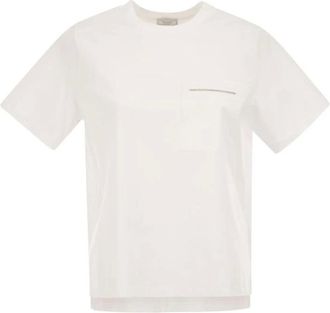 PESERICO Tops, Dames, Wit, M, Katoen, Stretch Katoenen T-shirt Met Zak