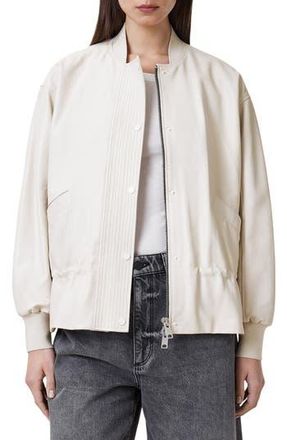 AllSaints Sofi Leather Bomber Jacket in Off White at Nordstrom Rack, Size 10 Us / 14 Uk