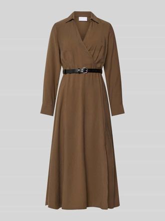 Jake*s Midikleid in Wickel-Optik mit G&uuml;rtel in Taupe, Gr&ouml;&szlig;e 32