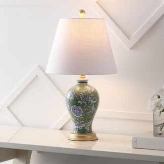 Jonathan Y Designs Grace French Country Cottage Ceramic/Iron Floral Urn LED Table Lamp in Green/white at Nordstrom