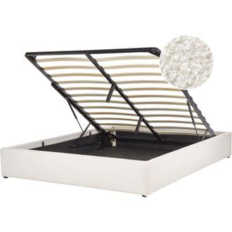 Beliani Cama Con Almacenaje Moderna Sin Cabecero Tapizada De Boucl&eacute; Blanco Crema 160 X 200 Cm Dinan