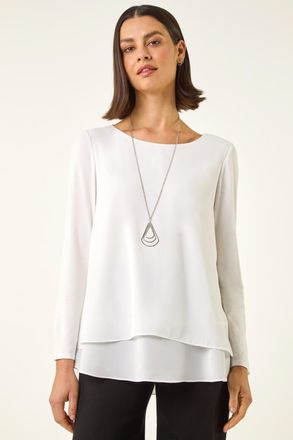 Roman Chiffon Overlay Necklace Top