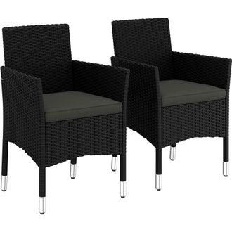 Yaheetech Homevive Juego De 2 Sillas De Comedor De Rat&aacute;n Sillones De Exteriores Con Coj&oacute;n Para Jard&iacute;n Balc&oacute;n Terraza Negro/gris