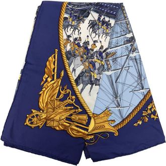 Herm&egrave;s Pre-owned Hermes Marine et Cavalerie Silk Scarf 90 Ladies LS14SLENGBOGQHO8