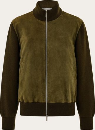 Ferragamo Men Suede blouson with knitted details Green