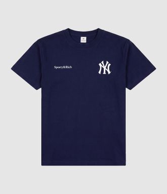 Sporty & Rich T-Shirt Yankees Arch Dark Navy White, Collaboration Sporty & Rich x 47Brand