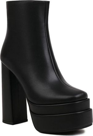 Generic Womens Square Toe Platform Block Heel Ankle Boots, Sleek High-Heel Short Booties for Casual & Night Out Wear,Black,5.5 UK