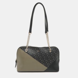 DKNY Dkny Black Signature Coated Canvas Chain Satchel