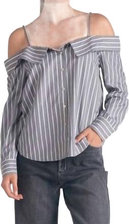 Elan Laena Top In Grey/white Stripe