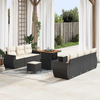 vidaXL Conjunto De Sof&aacute; De Jard&iacute;n 10 Pcs Negro Y Crema 80 X 80 X 71 Cm Vidaxl