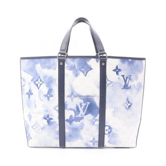 Louis Vuitton Blue White Coated Canvas Leather Handbag Tote Bag (Pre-Owned)