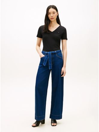Tommy Hilfiger Womens Belted High-Rise Wide Leg Jean - Blue - 10